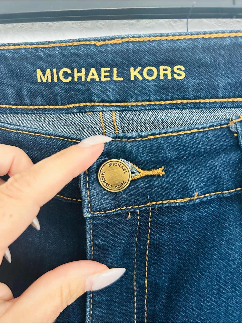 Michael Kors Dark Indigo Skinny Jeans with Gold Accents - Picture 2 of 6